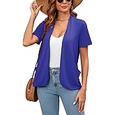 Skrfez Women's Lightweight Open Front Cardigans Short Sleeve Casual Soft Sheer Cardigan S-2XL with Pockets