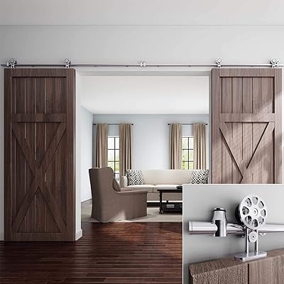 EaseLife 12 FT Double Door Top Mount Modern Sliding Barn Door Hardware Track Kit,Stainless Steel,Slide Smoothly Quietly,Easy Install,Fit Double 36" Wide Door (12FT Track Double Door Kit)