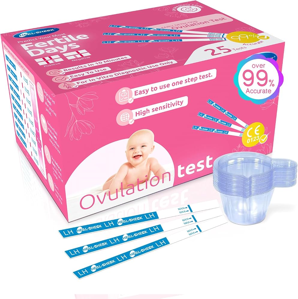 HEAL-CHECK 25 Count Ovulation Test Strips with Cups, Bulk Ovulation Test Strips for Women, Ovulation Predictor Kit, Accurate