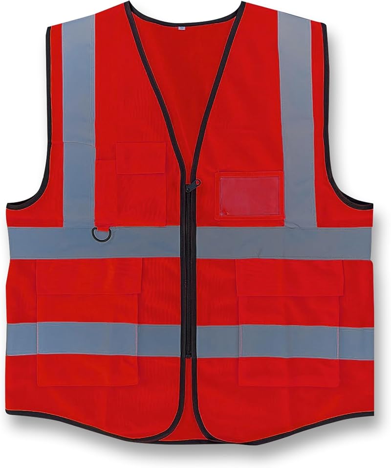 Vasego Class 2 Reflective Safety Vest Men Women Hi Vis Utility Pockets Black M