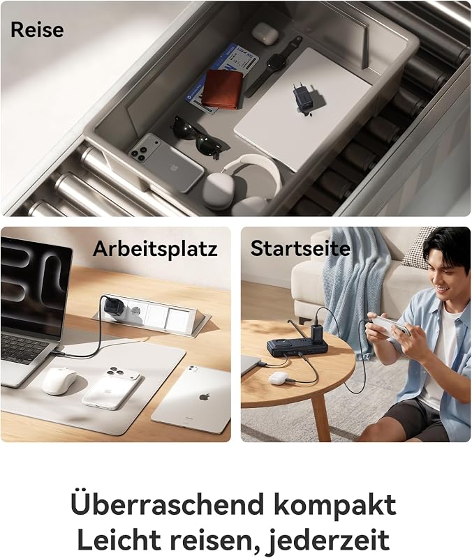 Enerfill 100W USB C Ladegerät, Kompaktes PD Schnellladegerät, GaN Netzteil für MacBook Pro/Air, iPad Pro, iPhone 17/16/15, Samsung Galaxy S25/S24, Laptop (inkl. 1m USB-C Kabel)