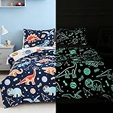 Holawakaka Glow in The Dark Kids Comforter Set, 5-Piece Luminous Twin Size Space Dinosaur Bedding Set with Sheets, Galaxy Planets Stars Dino Print Bed in a Bag for Boys Girls Nursery Dorm