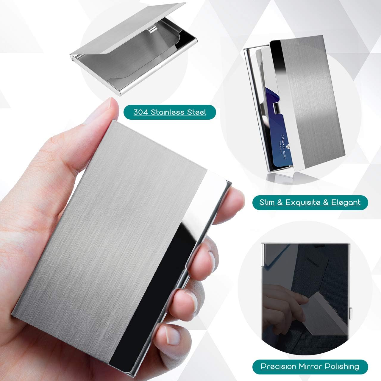 MaxGear Metal Business Card Holder for Men & Women, Pocket Business Card Case Slim Business Card Wallet Business Card Holders Name Card Holder, 3.7 x 2.3 x 0.3 inches, Stainless Steel, Silver Mirror : Office Products