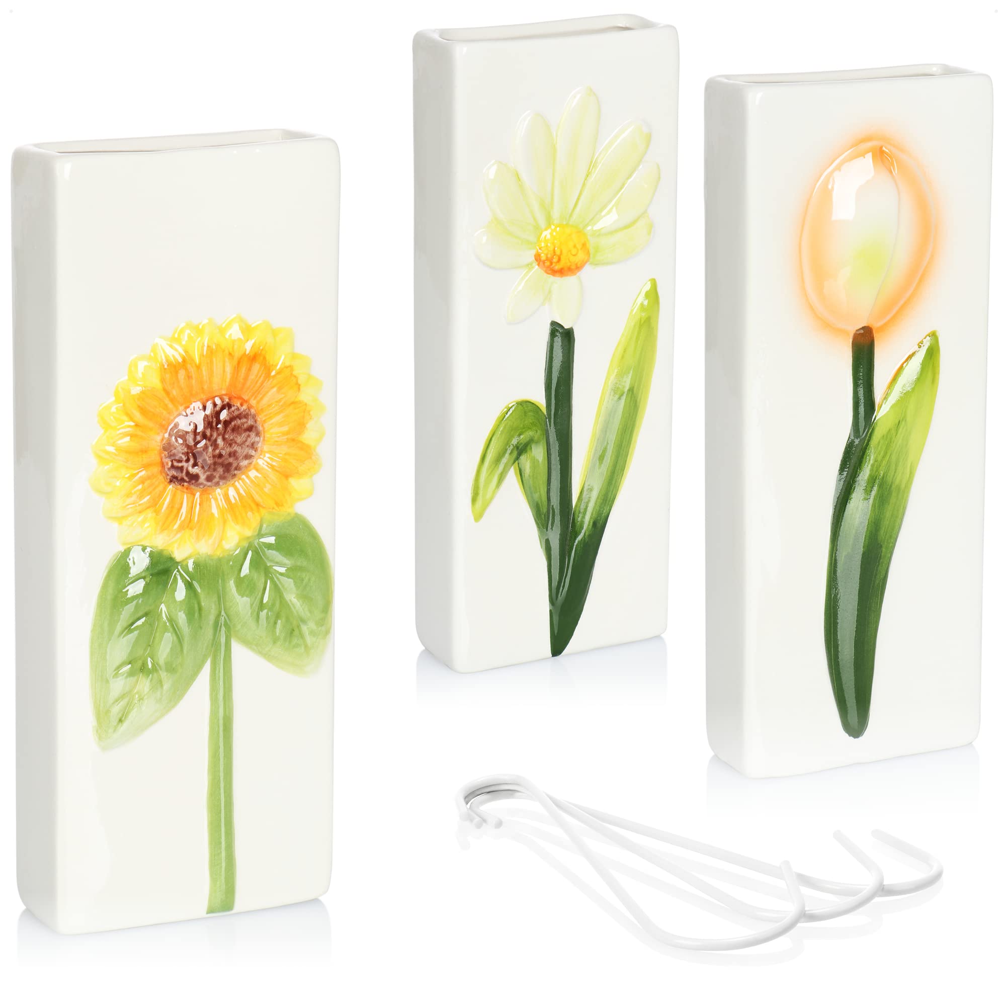 COM-FOUR® 3x air humidifier made of ceramic - radiator evaporator for humidifying the room air - water evaporator with S-shaped hook - heating evaporator (white - tulip. Sunflower. Marguerite)