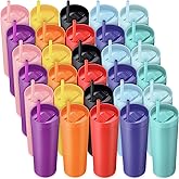 30 Pcs Bulk Skinny Tumblers with Lids and Straws 16 oz Matte Pastel Colored Plastic Mugs Reusable Double Wall Tumbler Cups for Home School Office Birthday Parties Vinyl DIY Gifts, 10 Assorted Colors