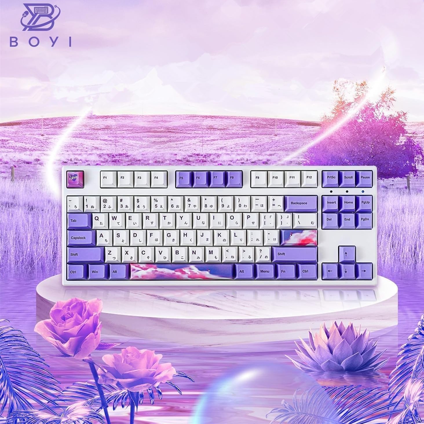 BOYI 87 Keys Wireless RGB Gasket Mechanical Keyboard,Hot Swappable 80% Compact TKL Layout Programmable BT5.0/2.4G/Wired,N-Key Rollover Gateron Yellow Switch Custom Purple Keyboard for PC Gamers Office