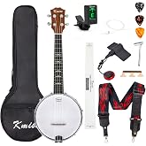 Banjo Ukulele Concert Size 23 Inch With Bag Tuner Strap Strings Pickup Picks Ruler Wrench Bridge (Beige)