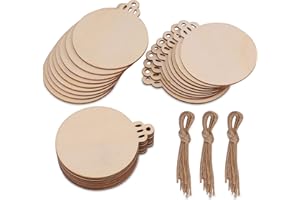 TMFLEXE 30 Pcs Unfinished Paintable Blank Wooden Christmas Festival Decoration Ornaments, Xmas Tree Hanging Wood Slices for Kids DIY Art Crafts