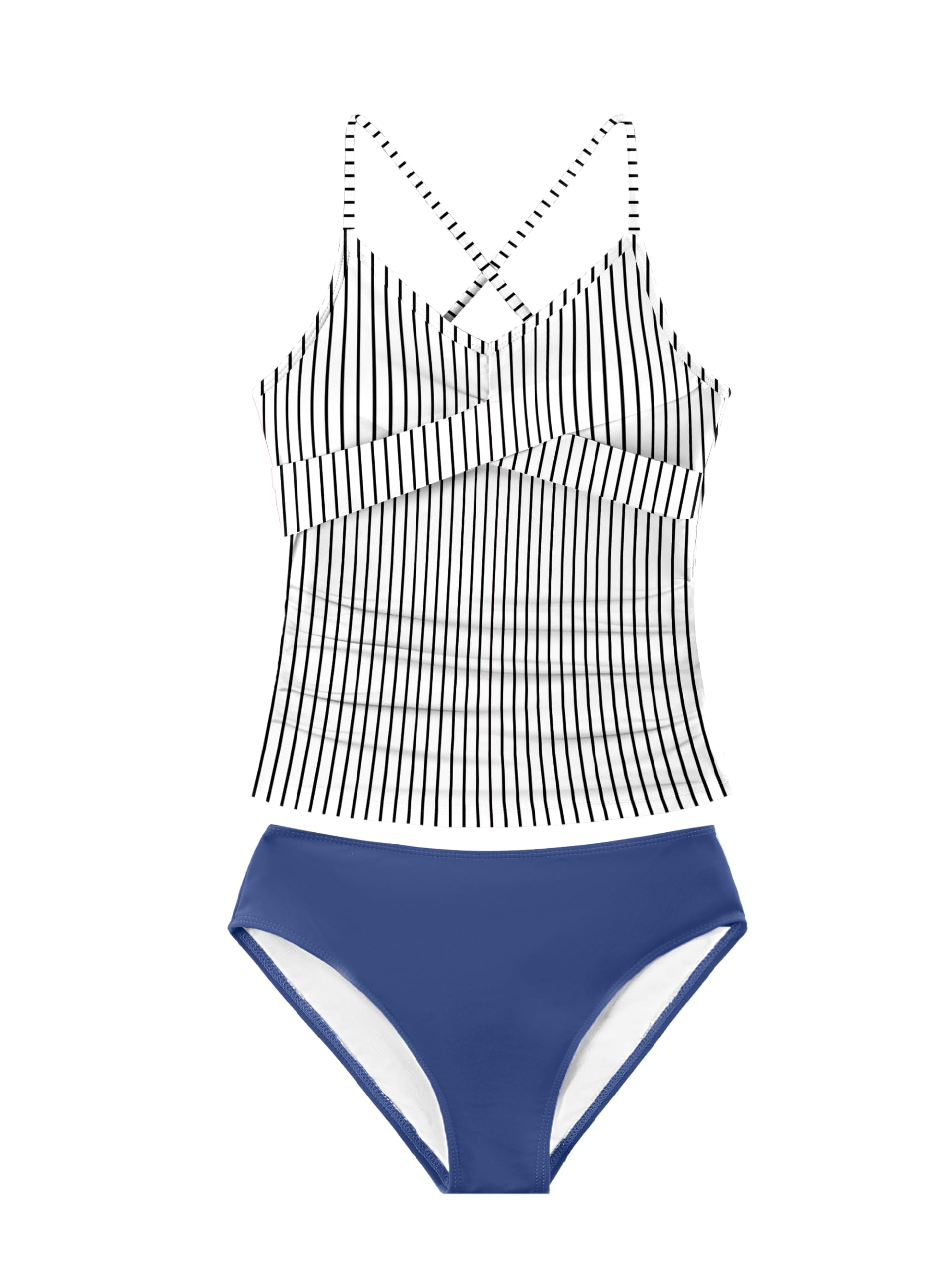 Photo 1 of Girls Swimsuit Tankini Criss Cross Ruched 2 Piece Bathing Suit Printed Girl Swimwear for Teens 9-16Y