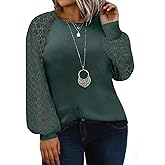Eytino Plus Size Tops for Women Lace Long Sleeve Crew Neck Waffle Knit Business Work Dressy Shirts(1X-5X)