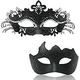 LCKRVOL Masquerade Mask for Couples Set, Metal Filigree Shiny Rhinestone Mardi Gras Mask for Prom Ball Costume Party