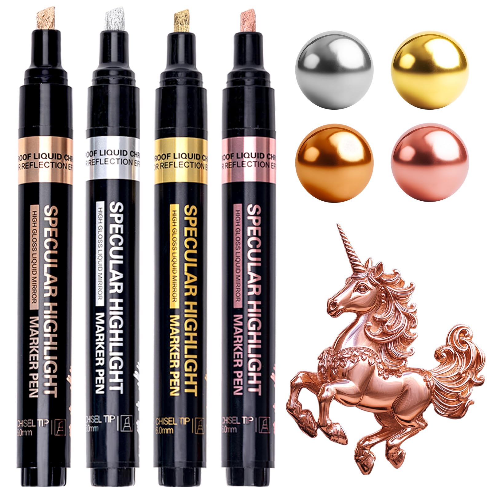 Resiners Mirror Chrome Metallic Markers Pen, 4