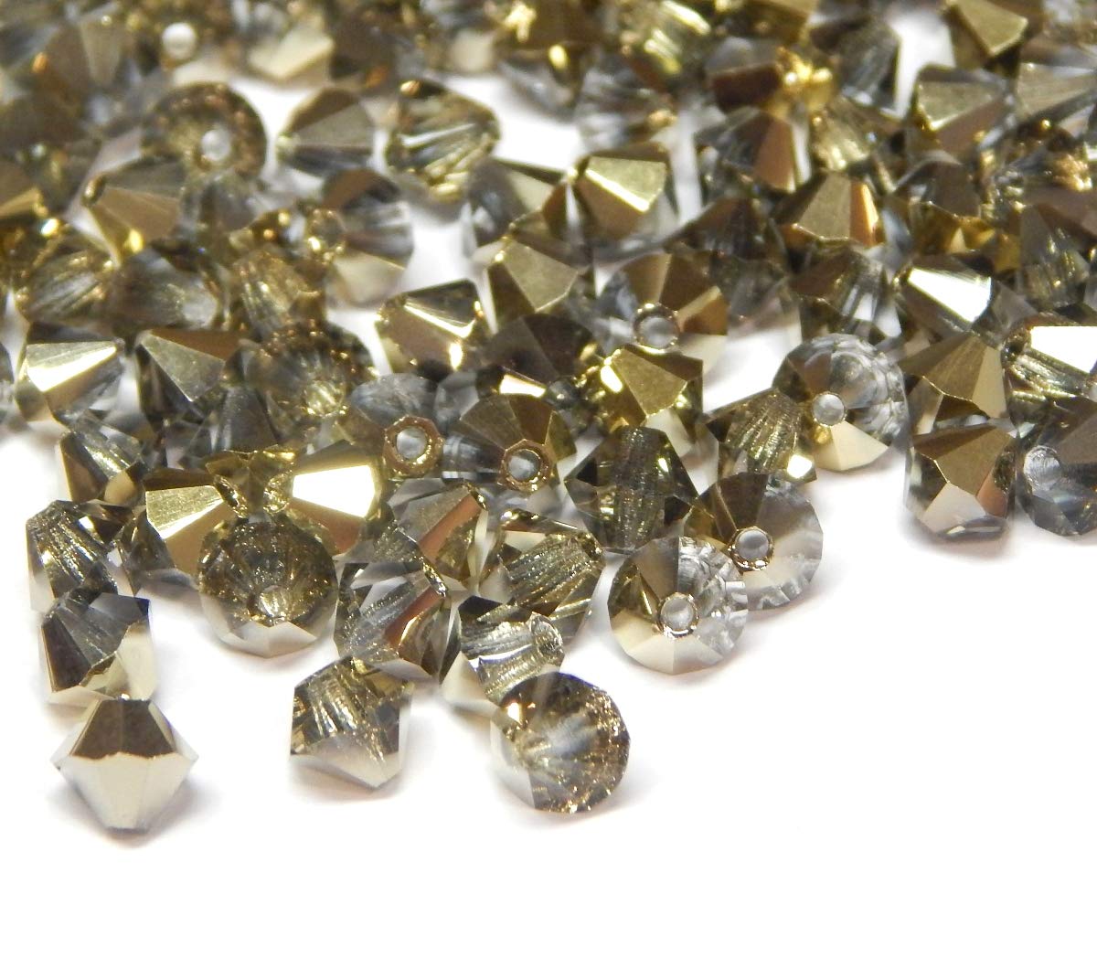 Preciosa Bohemian Crystal Beads, 4 mm Bicone Czech Beads, Glass Beads, Bicone Beads (Smoke Gold AB) Pack of 40