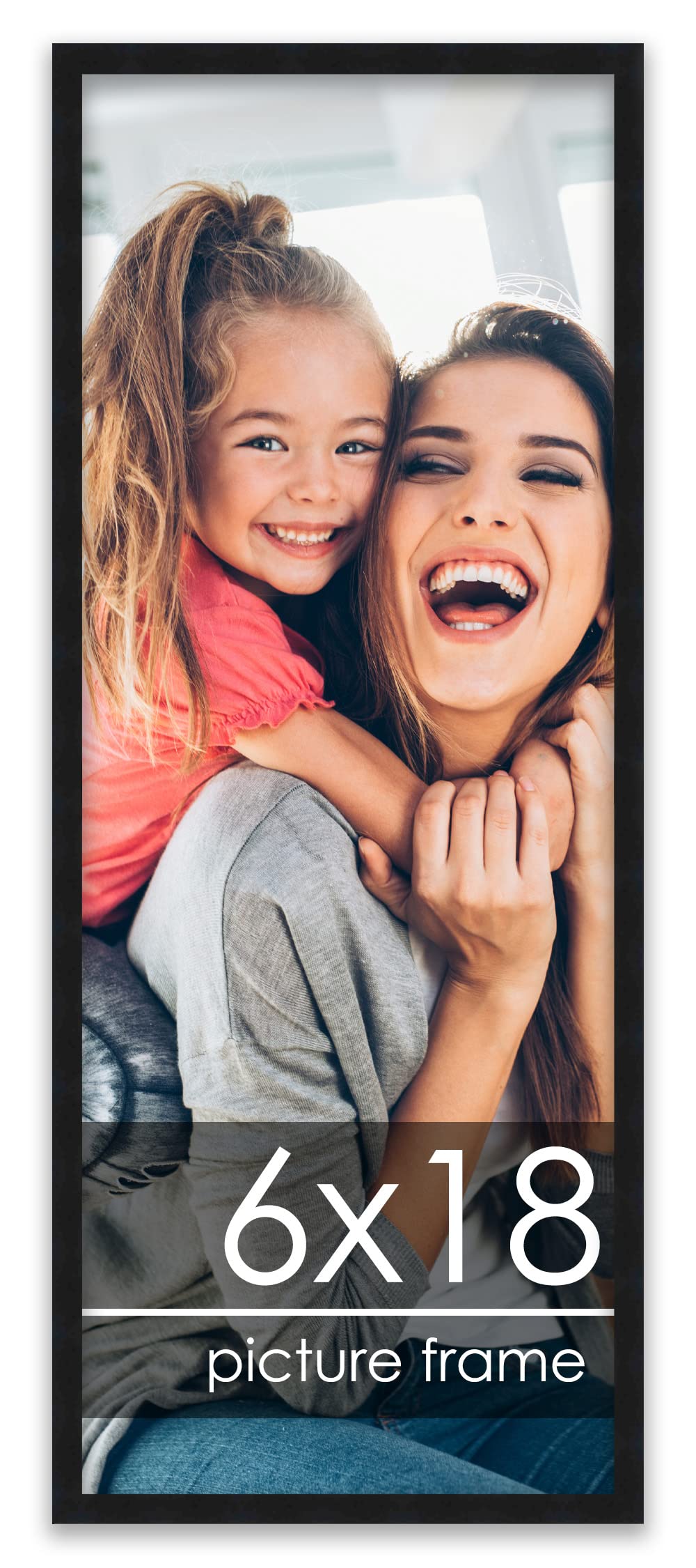 Photo 1 of Poster Palooza 6x18 Frame Black Solid Wood Picture Frame | 0.75 Inch Moulding Width | Includes UV Acrylic Plexiglass, Foam Board Backing & Hanging Hardware