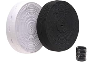 PENTA ANGEL 2 Colors Elastic Sewing Bands 11 Yards 3/4 Inch Flatback Black and White Sewing Bands Spool With Buttonhole, Knit Stretch Cord Belt with 10Pcs 18mm Black Resin Button (3/4")