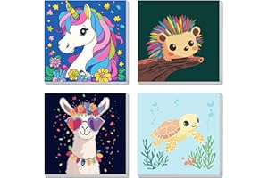 AILIBUT Paint by Numbers for Kids Ages 8-12 & Beginners - 4 Pack Animal Canvas Art Kits with Framed Painting - Easy DIY Color by Number Set for Children, Home Decor & Gifts (8x8 Inch)