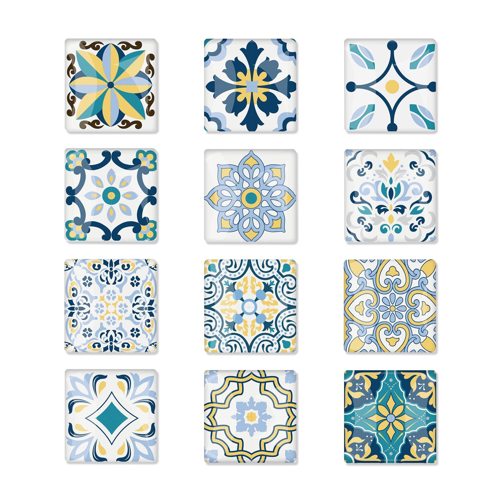 MultiValue 12 PCS Fridge Magnets, 3D Flower Tile Patterns Refrigerator Magnets Lightweight Exquisite Square Glass Magnets with Strong Magnetic for Whiteboard Office Home (01#)
