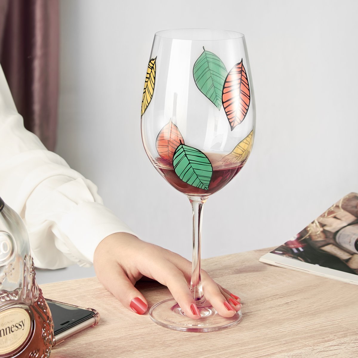 Wine Glass, 16 OZ Classy Red/White Wine Glass, Unique Leaf Patterns Arts Design Goblet, Lead-Free Premium Crystal Glass 9\