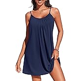 AI'MAGE Women's Bathing Suit Cover Up Spaghetti Straps Swim Dresses Beach Cover Ups Pleated Neck Swimsuit Coverups S-XXL