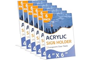Acrylic Sign Holder 4x6, 6 Pack Slanted Back Clear Sign Display, Clear Plastic Display Stand for Menu Frame Document Holder, 