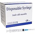 100 Pack 3ml 23Ga Plastic Syringe with Measurement for Scientific Labs, Industrial Dispensing Animal and Pet Supplies, Disposable Individually Wrapped (100, 3ml-23Ga)
