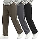 Neer 3 Pack Men's Corduroy Pants Causal Straight Leg Sweatpants Loose Drawstring Elastic Waist Baggy Lounge Pants Pockets