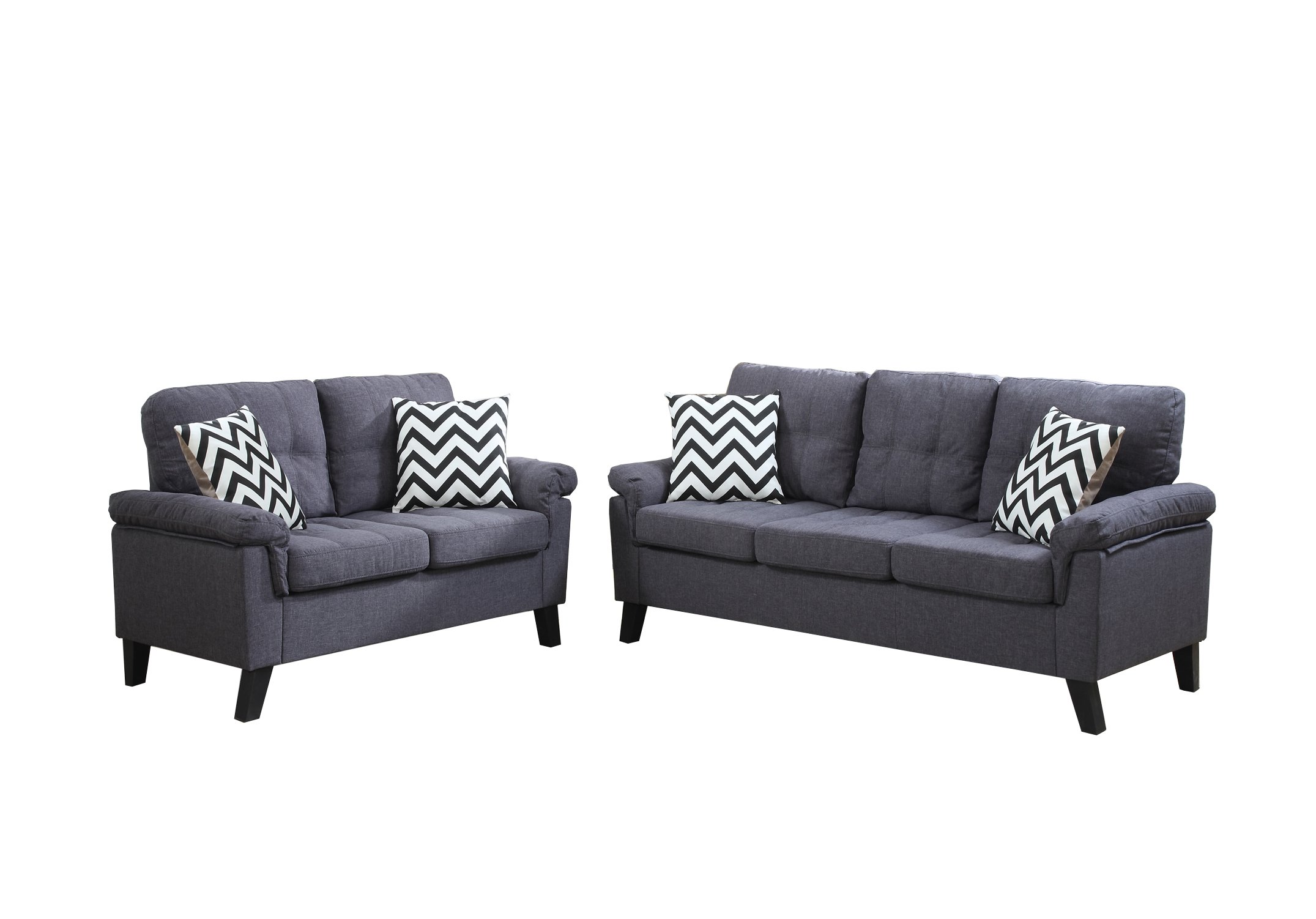 Poundex F6905 Bobkona Tyler Linen Like 2 Piece Sofa And Loveseat Set Blue Grey Catalog Furniture