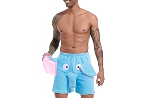 Landofgenie Men's Cartoon Elephant Shorts Cute Animal Anime Summer Shorts Big Nose and Ears