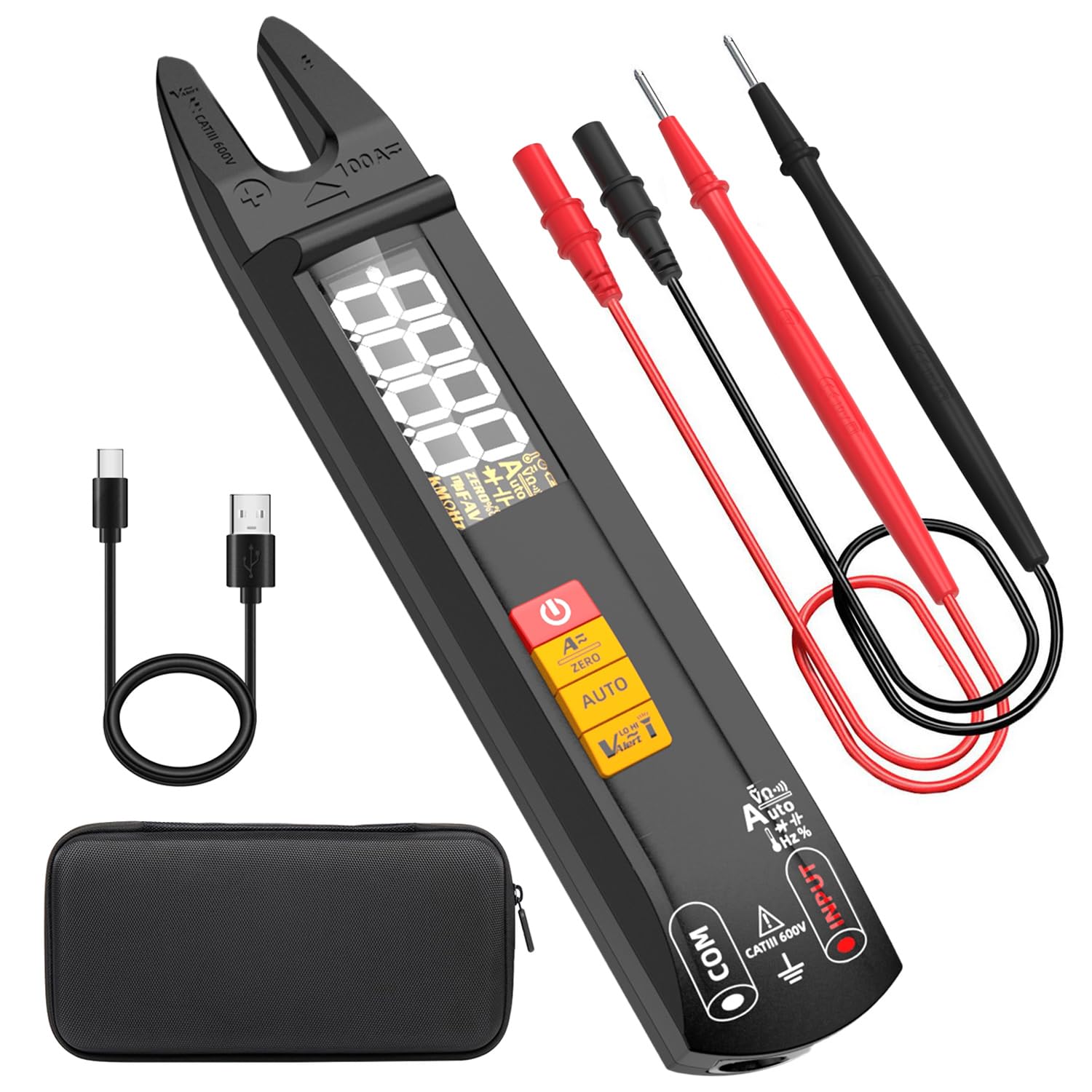 BSIDE U1 Open Jaw Digital Multimeter DC AC Current Clamp Meter 6000 Counts, Mini and Rechargeable, Measures Voltage Current Ohm Continuity Automatically, Capacitance Diode Duty Cycle Hz NCV Tester