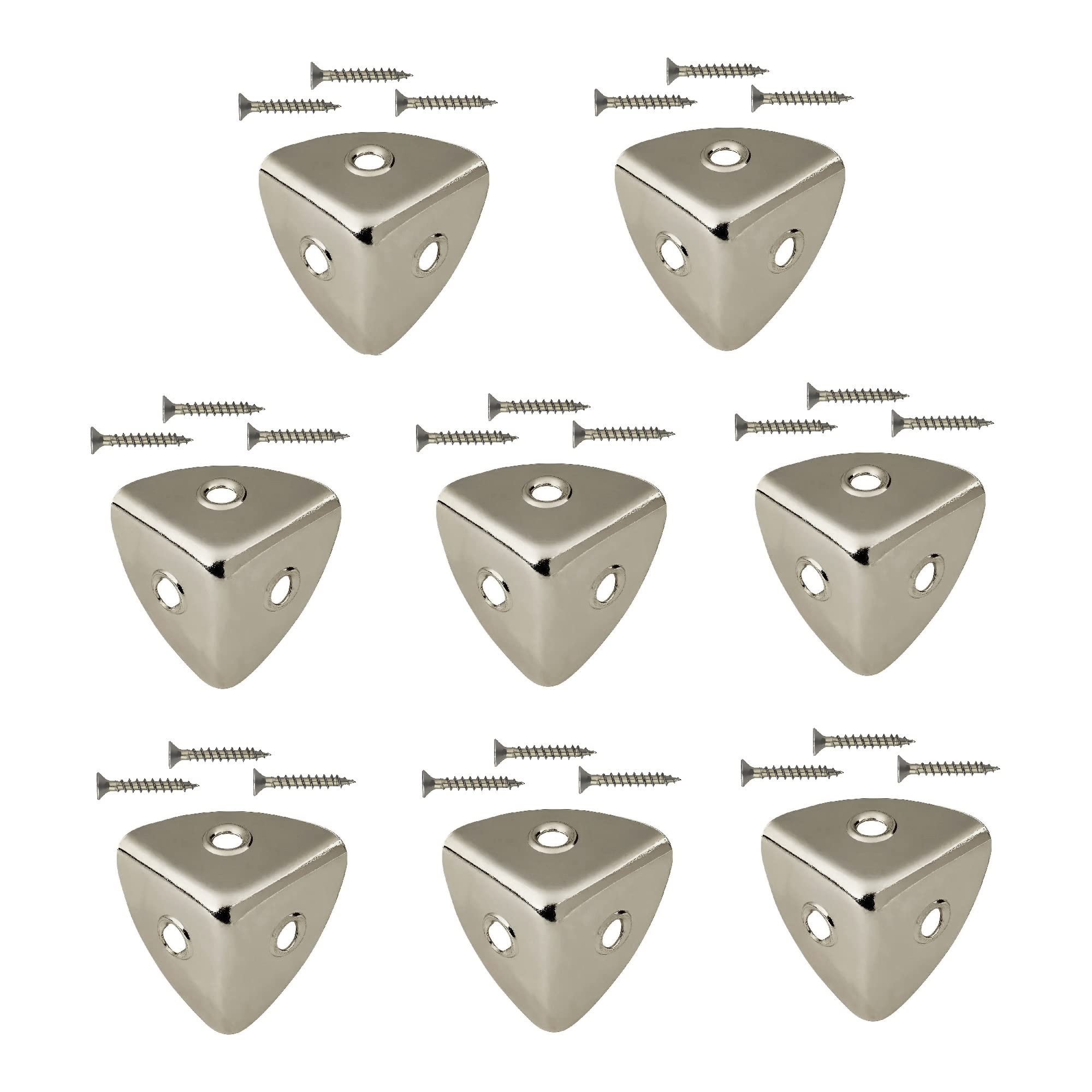 TERF® Traditional Vintage Polished Nickel Case Corner Bracket 28mm Heavy Duty Chest Brace Repair with fixing Screw For Chest Box Cupboard Desk Drawer Cabinet Table and Multi Use - Pack of 8