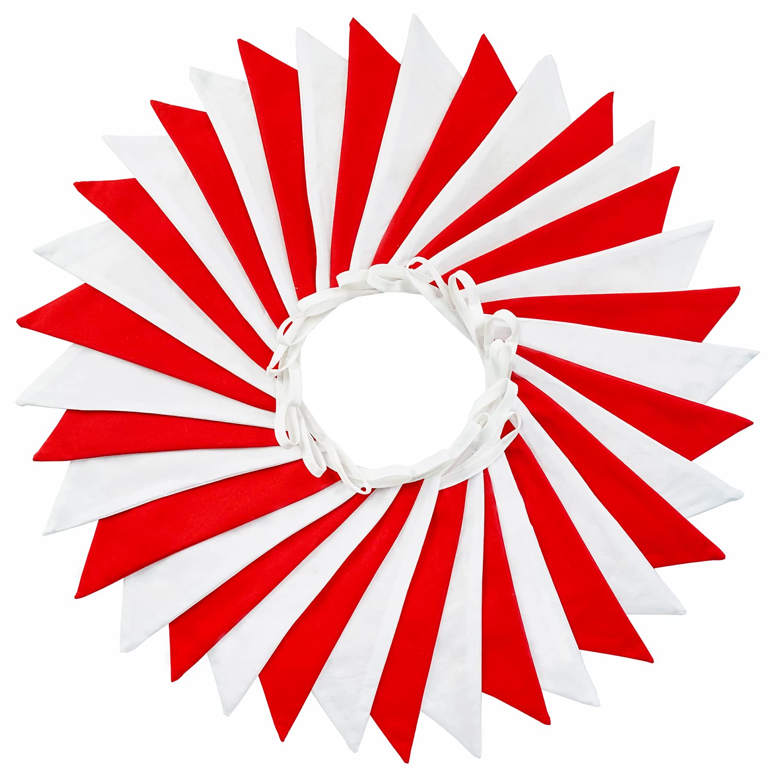 G2PLUS 36PCS Red and White Fabric Bunting: Two Layer 10M Lovely Triangle Banner Garlands, 17X19CM Double Side Large Cotton Pennants for Wedding Birthday Parties Ceremonies Bedrooms