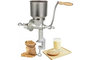 VIETORA EUD Heavy Duty Cast Iron Manual Grain Mill & Coffee Grinder - Dry/Wet Grinding for Wheat, Corn, Grains, Flours | High Hopper Design, Silver Finish