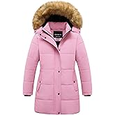 CREATMO US Girl's Winter Fleece Lined Long Parka Puffer Coat Thicken Ski Jacket With Fur Trim Hood
