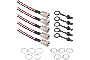 5pcs 5.5x2.1mm DC Power Jack Sockets, 18AWG 15cm/5.9in Power Cable Threaded Female Panel Mount Barrel Connector with Dust Cap