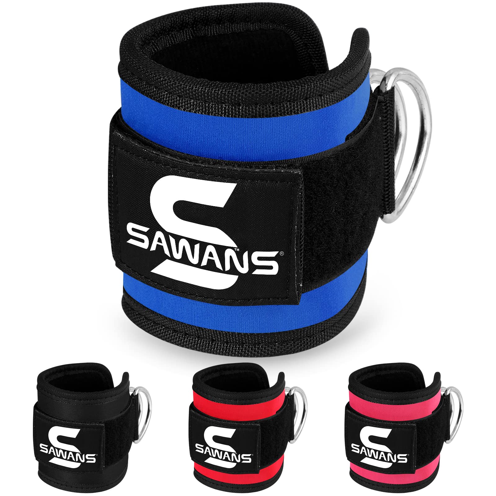 SAWANS Ankle Straps for Cable Machine Attachments Gym Ankle Cuffs with Neoprene Padding Adjustable Glute Kickback Workouts Booty Hip Abductors Leg Curls Exercise for Men and Women (Blue 1Pc)