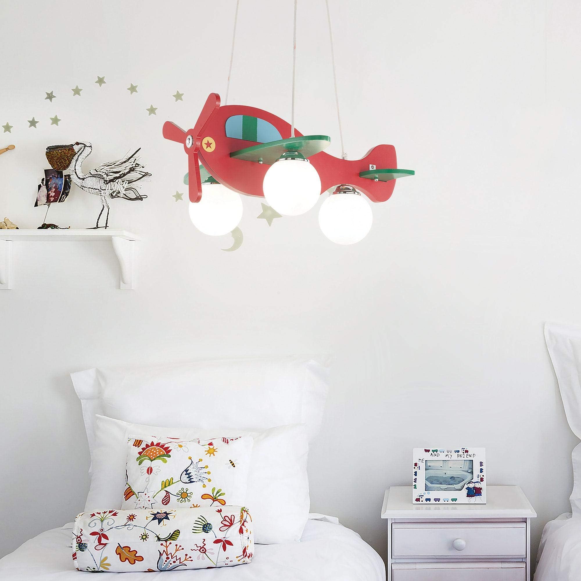 Ideal Lux Avion 136318 Avion Red and Green Aeroplane Pendant, E14
