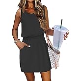 AUSELILY Women Summer Dress 2025 Casual Sleeveless Sundress Crew Neck Beach Short Dresses with Pockets