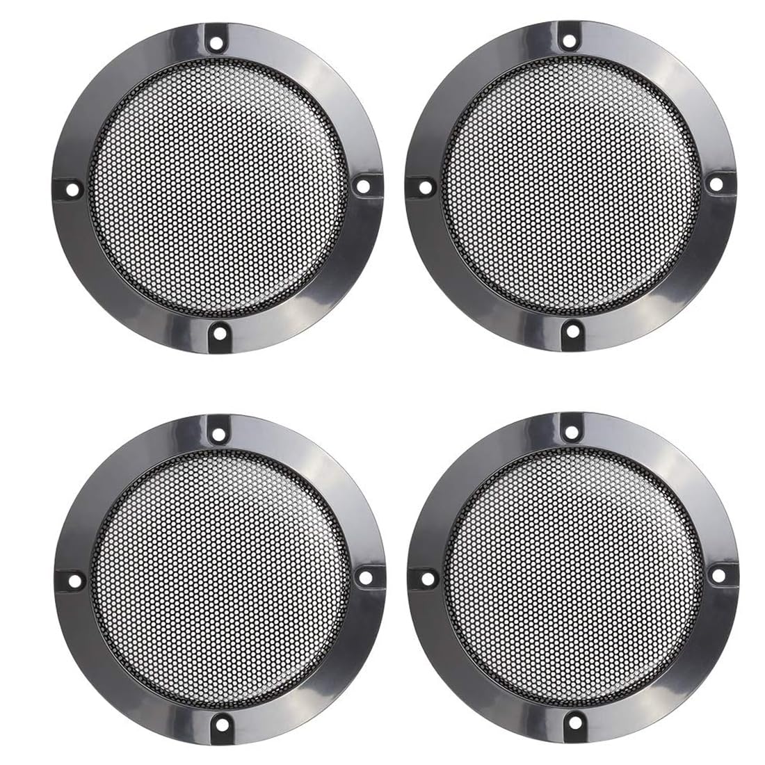 MACHSWON Car 4pcs Audio Speaker Cover Mesh 4 Inch Subwoofer Grill Horn Guard Decorative Circle Grille Protector Black Metal Glossy