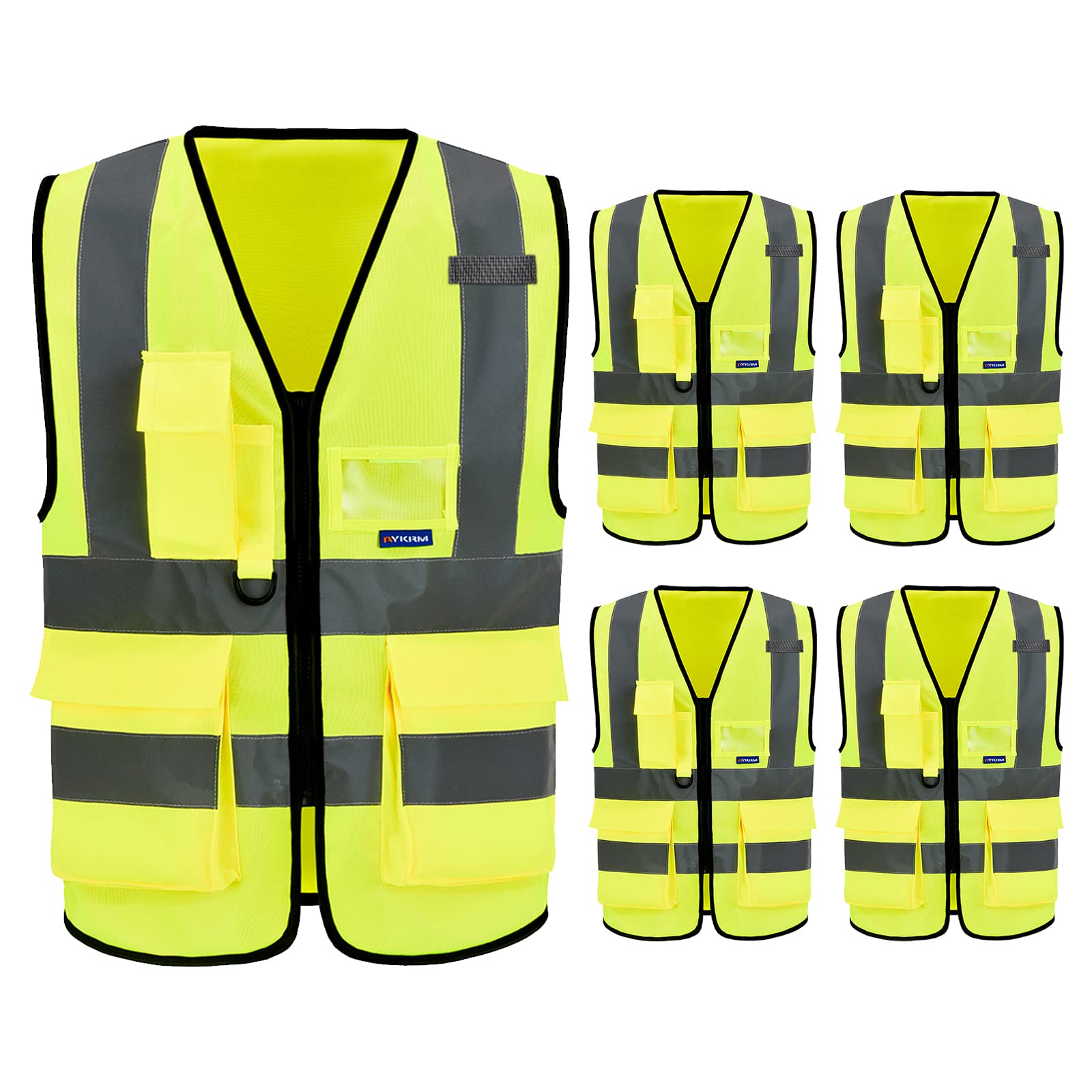 A-SAFETY 5 Pack High Visibility Safety Vest for men Construction Protector with Zipper(Large) Image