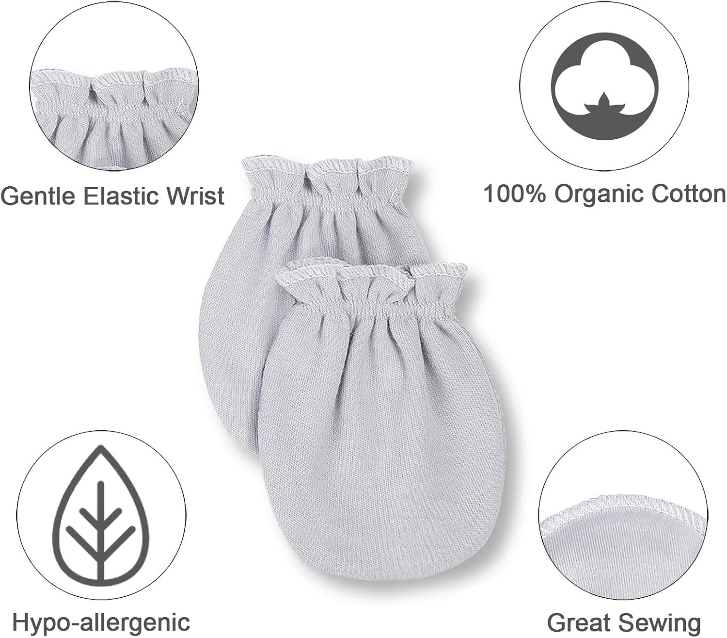 Baby Mittens Newborn - 100% Organic Cotton, Soft No Scratch Gloves - Hypoallergenic Infant Hand Mittens with Elastic Wrist - Cute Mitts for Boy or Girl 0-6 months: Clothing