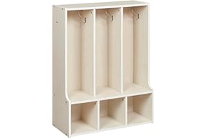 ECR4Kids Streamline 3-Section Toddler Coat Locker with Bench, Kids Furniture, White Wash