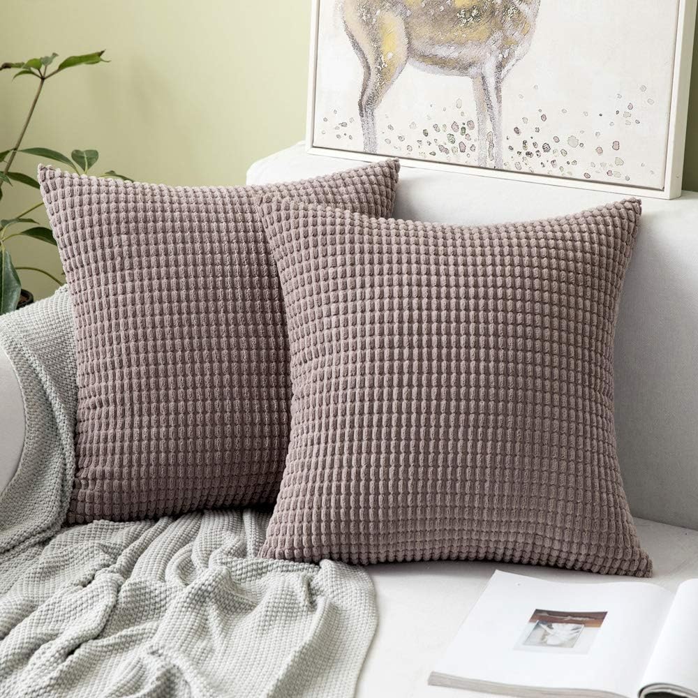 MIULEE Set of 2 Decorative Corduroy Cushion Covers 20x20 Inches, 50cm x 50cm Striped Solid Square Throw Pillow Cases for Sofa Couch Home Bedroom Ash