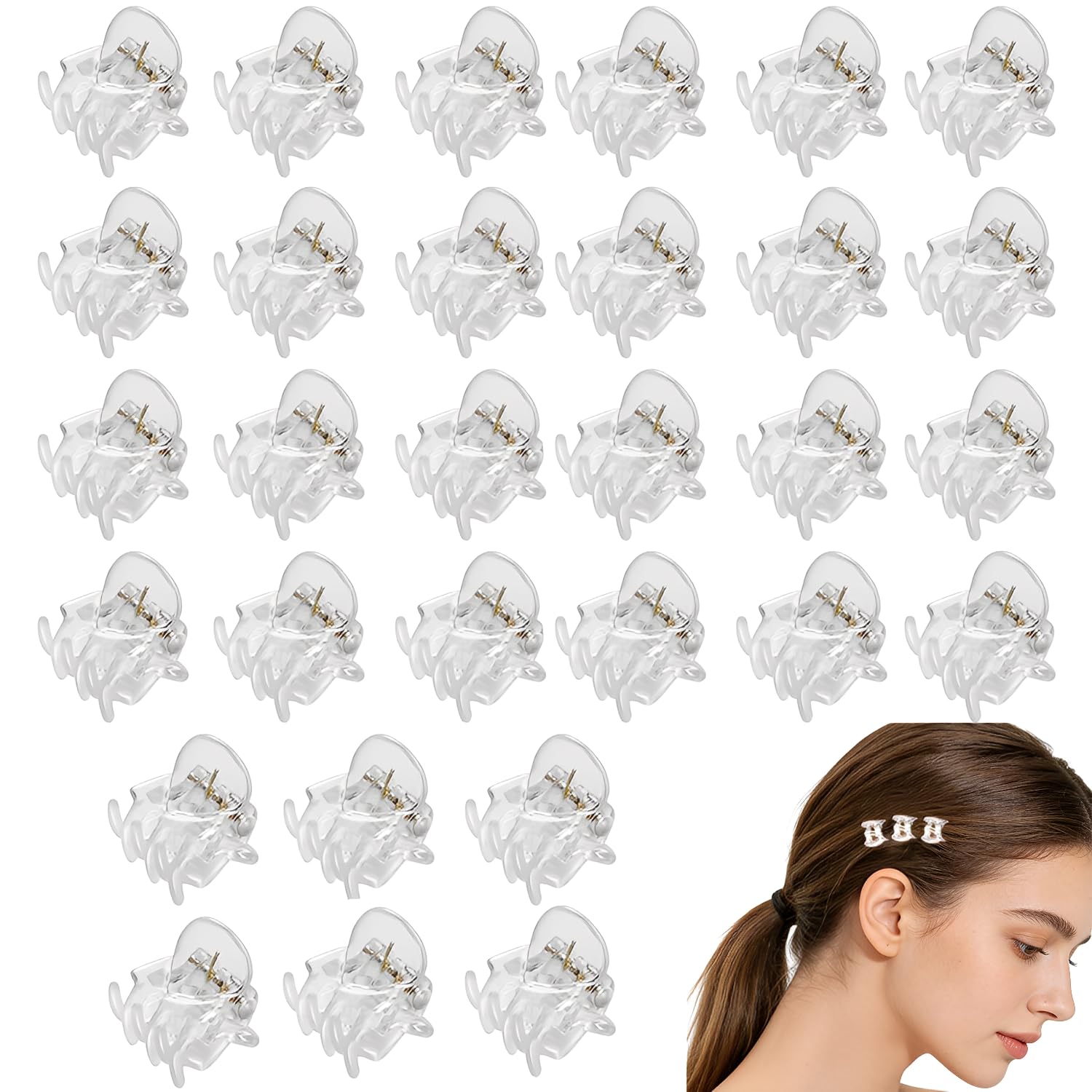 Esshogo Pack of 30 Small Hair Clips, Mini Hair Clips, Plastic Small Hair Clips, 1.5 cm, Hair Clips Hair Accessories for Girls and Women for Daily Party, Christmas, Festival (Transparent)