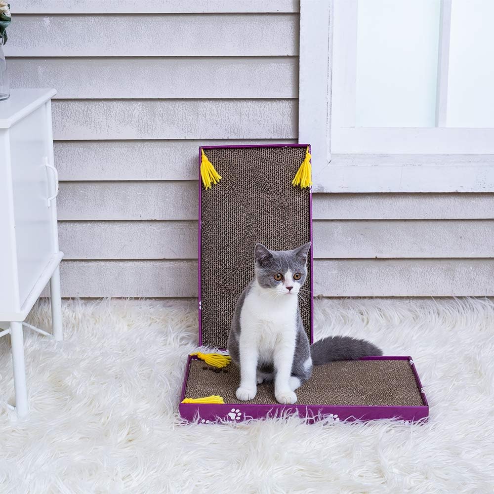 PEEKAB Cat Scratcher Cardboard Wide Cat Scratching Pad Reversible Cat Scratch Bad with Box Catnip Included 3 Pack Scratching Cardboard : Pet Supplies
