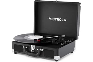 Victrola Journey II (2025 Model) – Bluetooth Suitcase Record Player – Built-in Stereo Speakers with Enhanced Bass, 3-Speed Turntable, Bluetooth Input and Output, RCA & Headphone Outputs (Black)