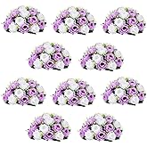Inweder Wedding Rose Balls for Centerpieces - 10 Pcs Artificial Flower Ball with Base, Fake Floral Kiss Ball, Wedding Flowers Bouquets Arrangement for Parties, Tables, Light Purple & White