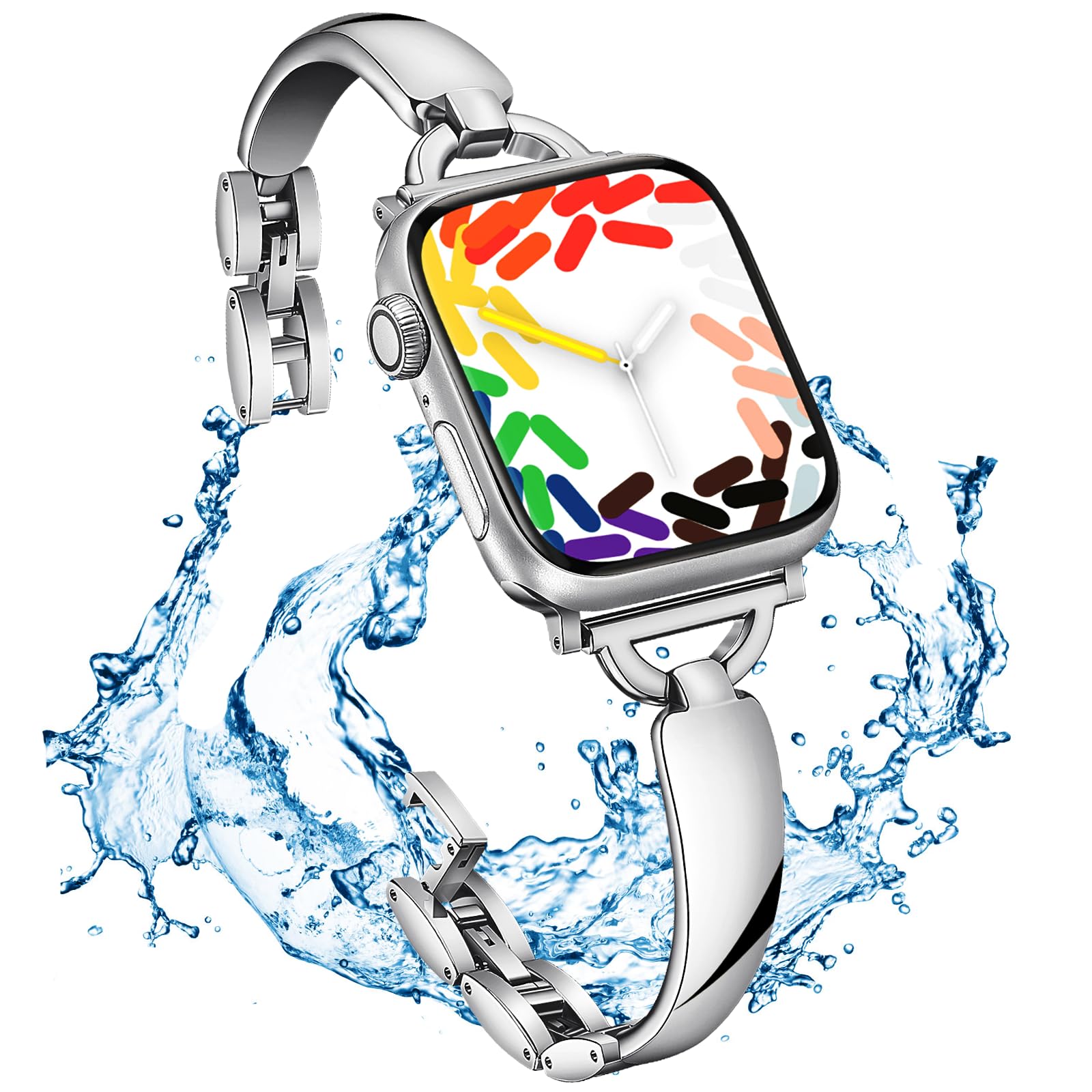 Photo 1 of Silver Stainless Steel Band Compatible Apple Watch Bracelet Women Slim 42mm 38mm 40mm 41mm,Jullstar Dressy Thin D-shape Metal Jewerly Bangle for iphone watch series 11 10 9 8 7 6 5 4 SE 3 2 1-silver38