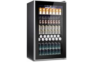 Kndko Beverage Refrigerator Cooler - 130 Can Mini Fridge with Adjustable Shelves, Glass Door, Digital Temperature Control, LED Lighting, Energy Efficient for Home, Office, Bar - 3.2 Cu.Ft, Black