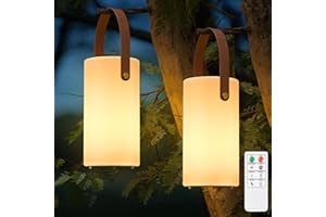 NiceBuy 2-Pack Solar Table Lamp Outdoor Water-Resistant LED Portable Solar Lantern Warm RGB Rechargeable Cordless Lights for Patio Deck Camping