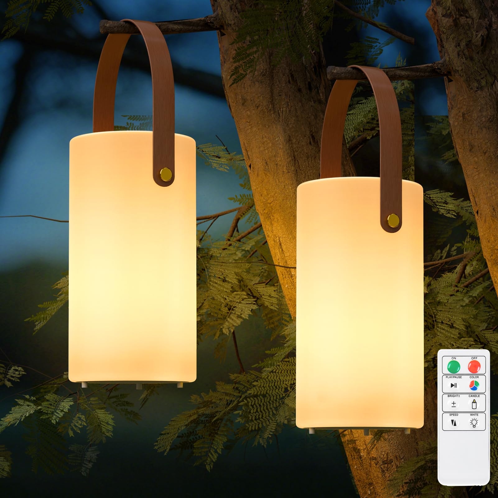 Photo 1 of NiceBuy 2-Pack Solar Table Lamp Outdoor Water-Resistant LED Portable Solar Lantern Warm RGB Rechargeable Cordless Lights for Patio Deck Camping